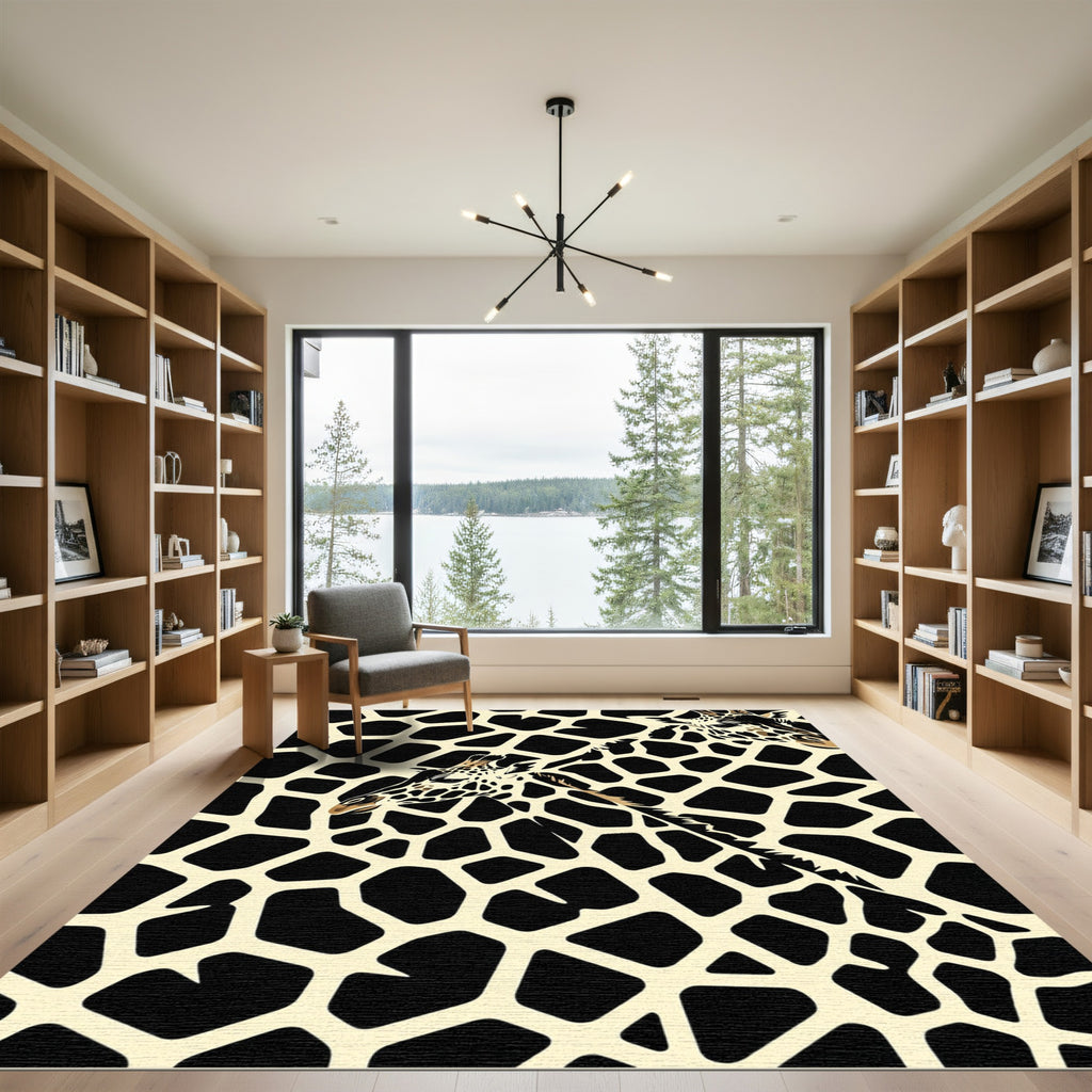 Abstract Giraffe Spot Black Cream Rug
