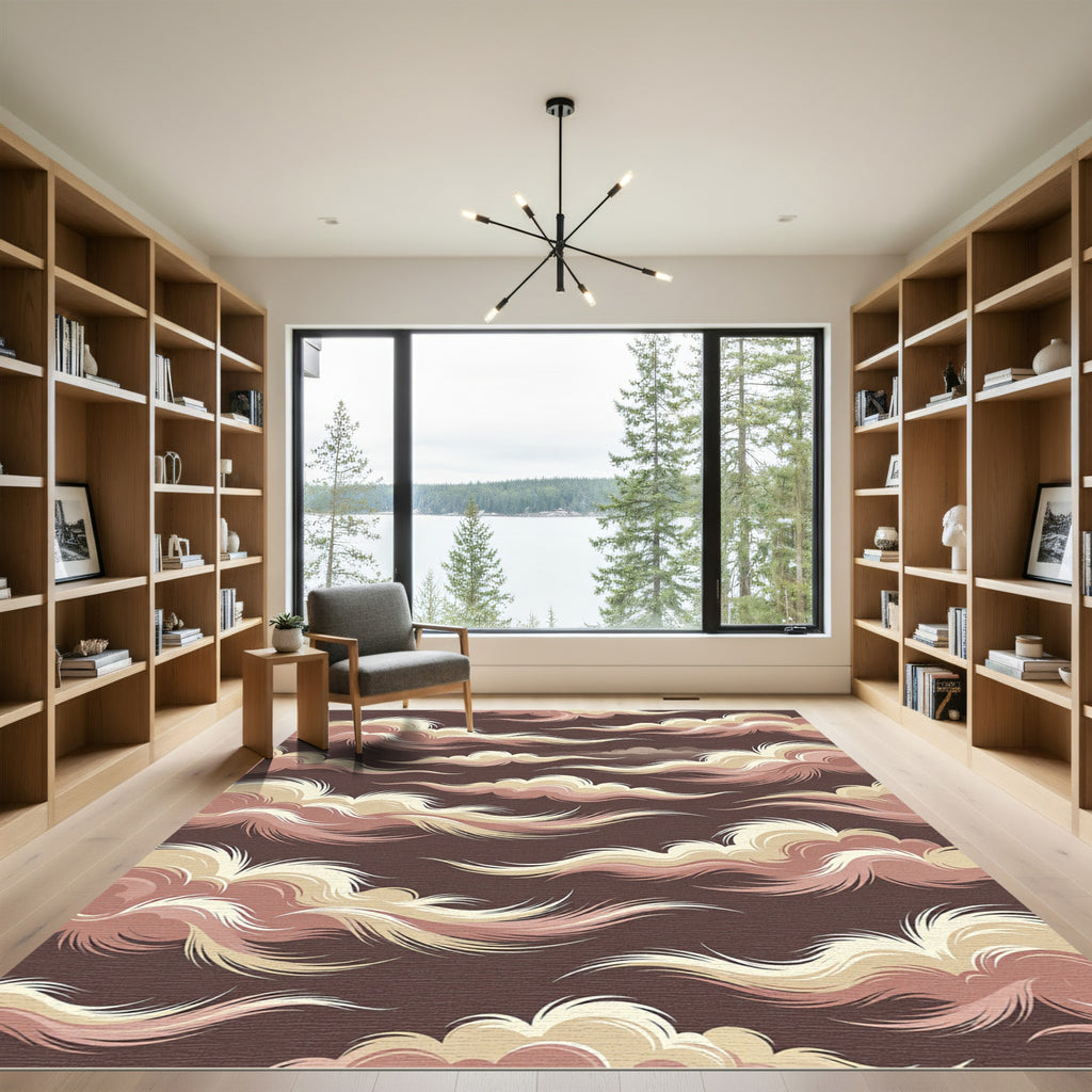 Ethereal Cream and Rose Swirling Clouds Rug