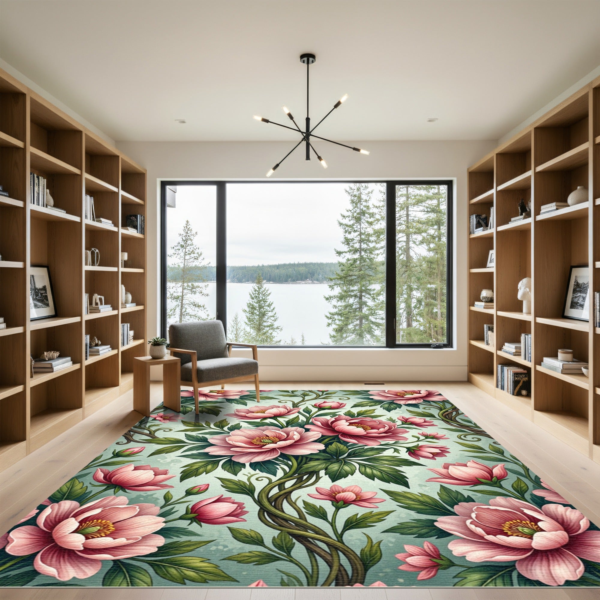 Elegant Pink Peony Botanical Art Rug