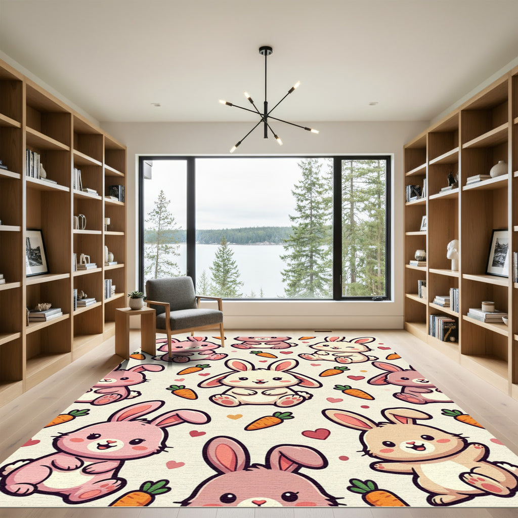 Kawaii Bunny and Carrot Pastel Illustration Rug