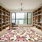 Kawaii Bunny and Carrot Pastel Illustration Rug