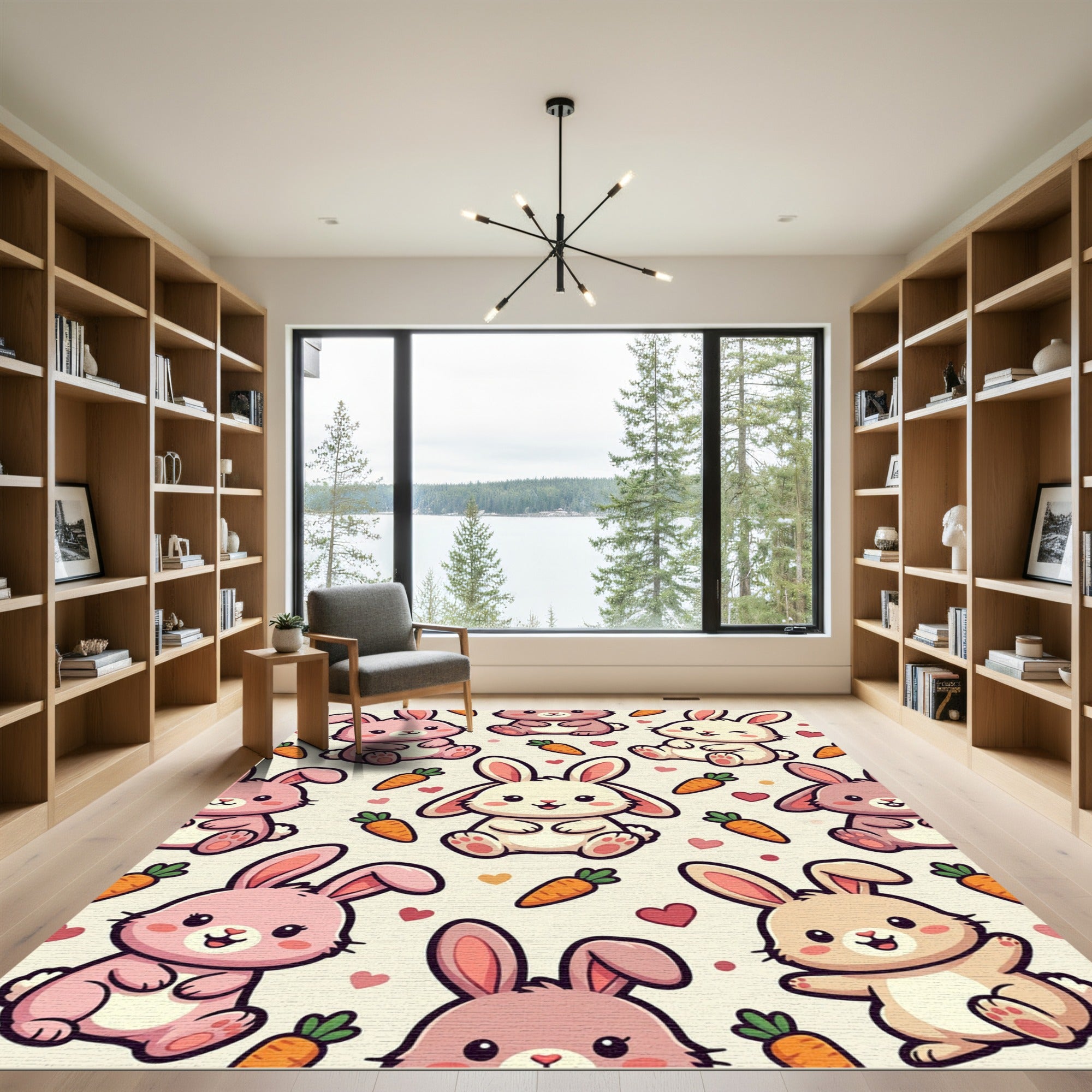 Kawaii Bunny and Carrot Pastel Illustration Rug