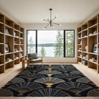 Gold Navy Fan Lattice Rug
