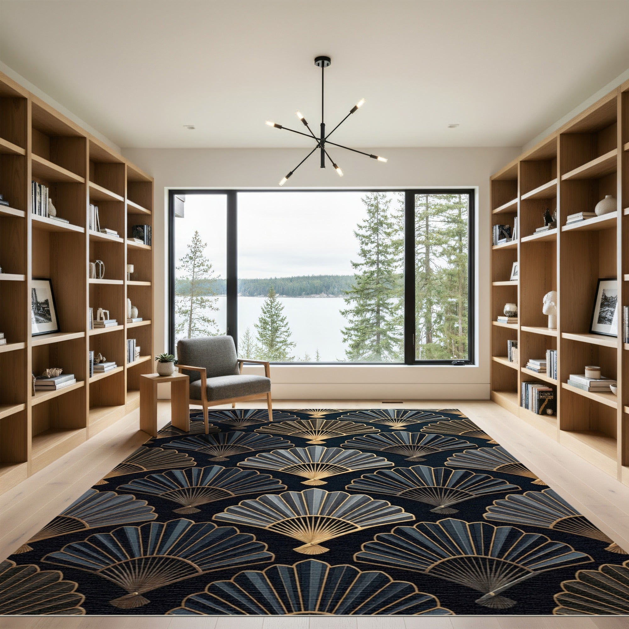 Gold Navy Fan Lattice Rug