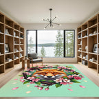 Artistic Fox Portrait with Cherry Blossoms Rug