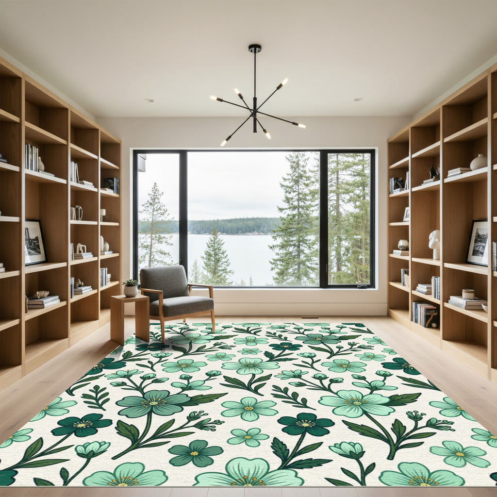 Teal Blossom Garden Pattern Rug