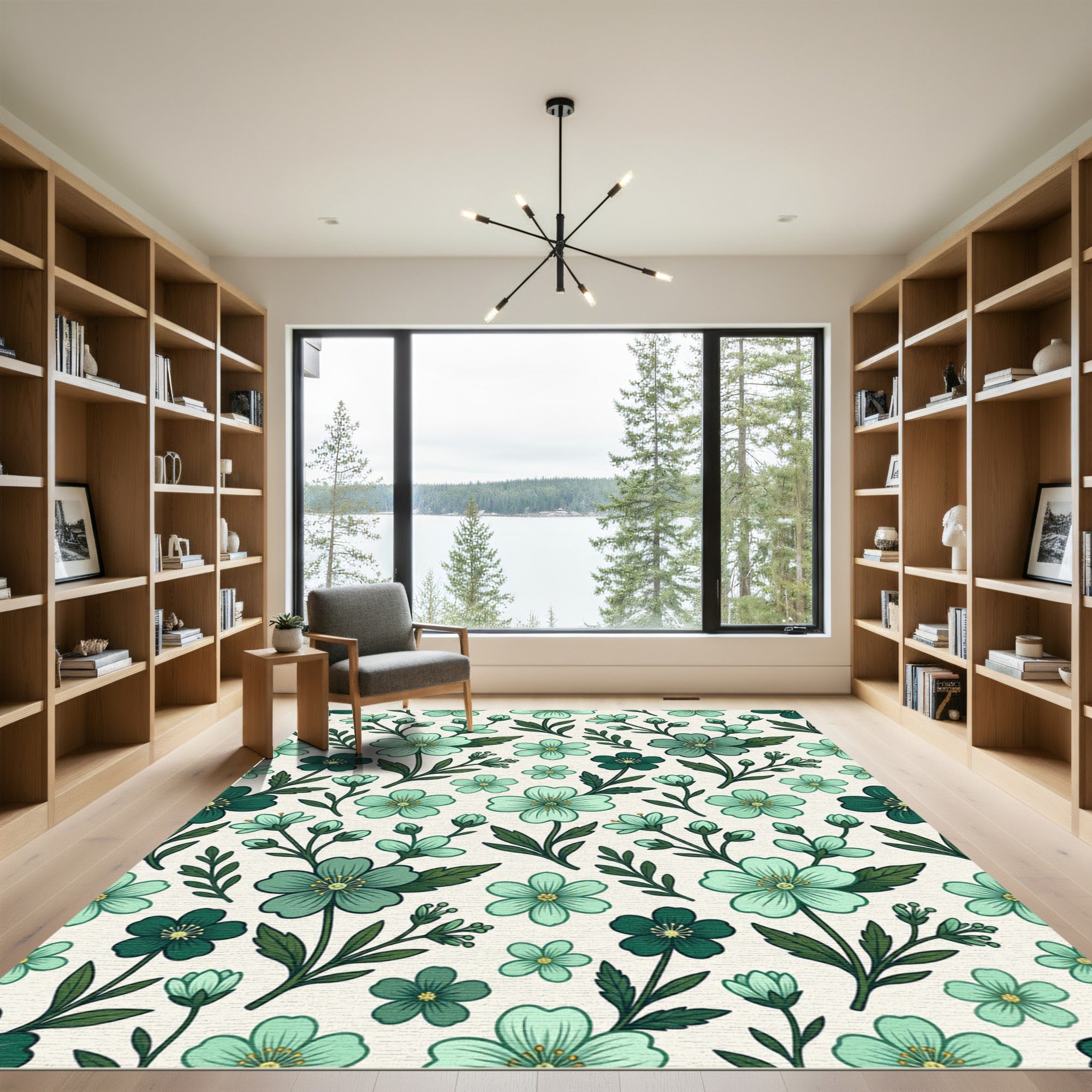 Teal Blossom Garden Pattern Rug