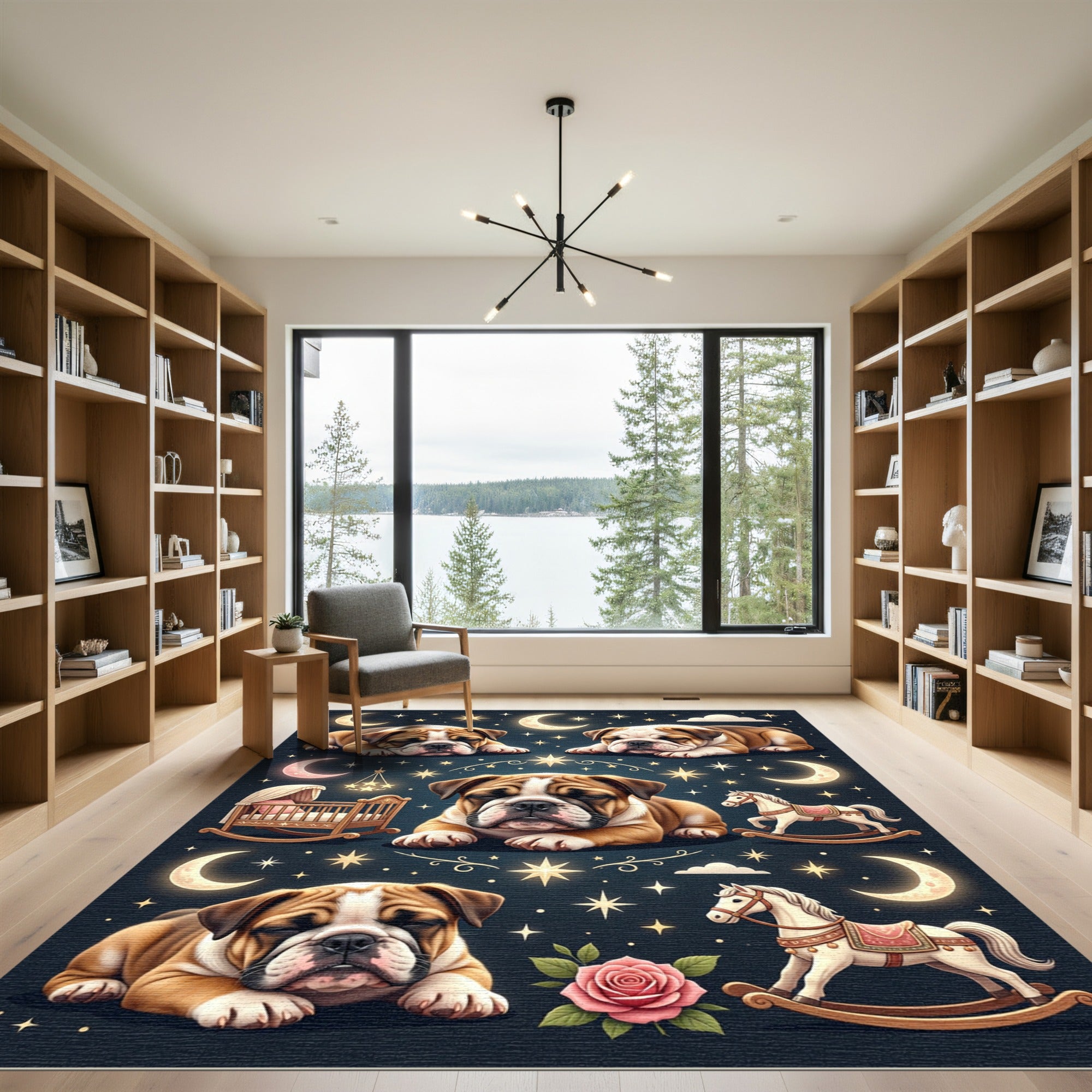 Celestial Bulldog and Moonlit Starry Sky Rug