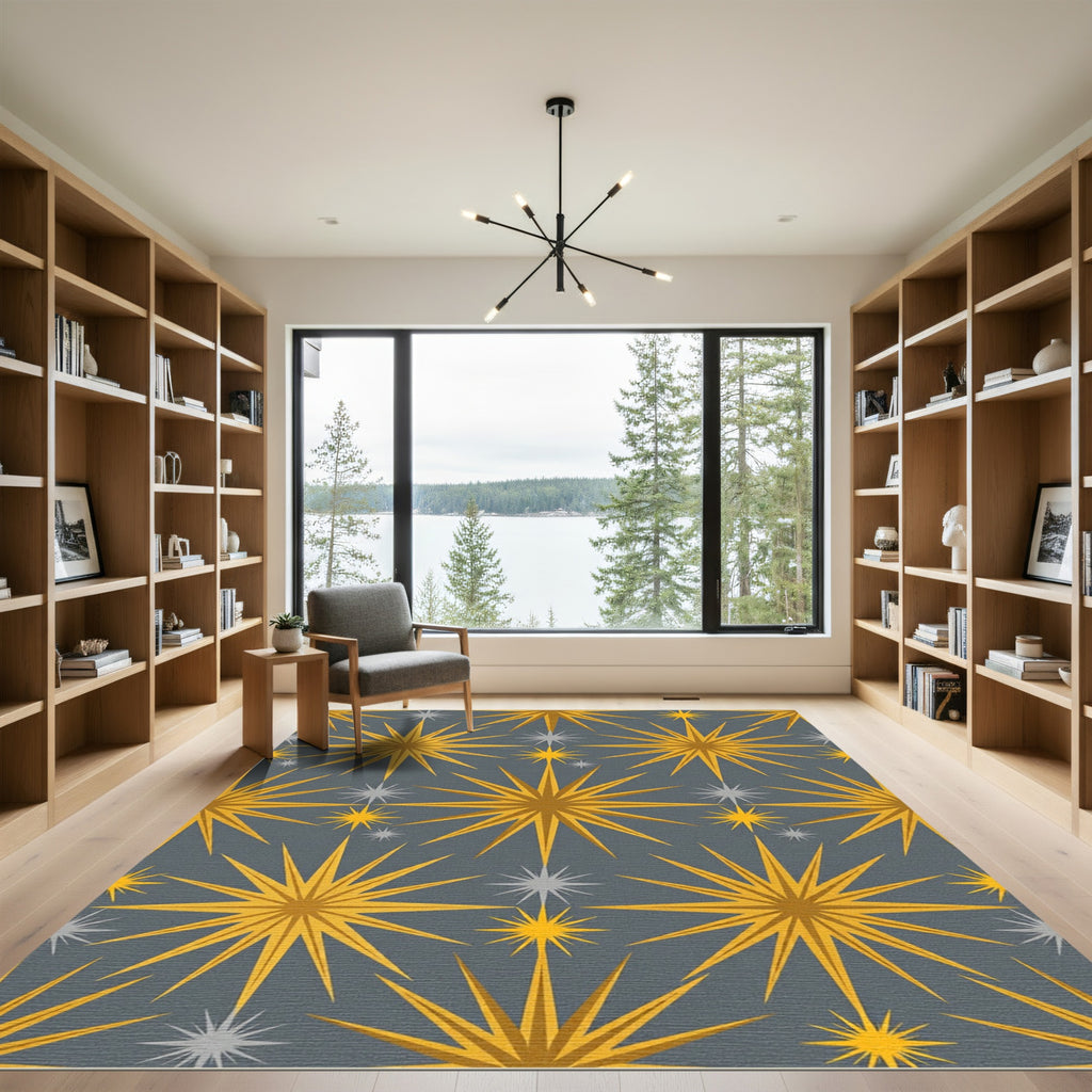 Golden Starburst Graphic Overlay Rug