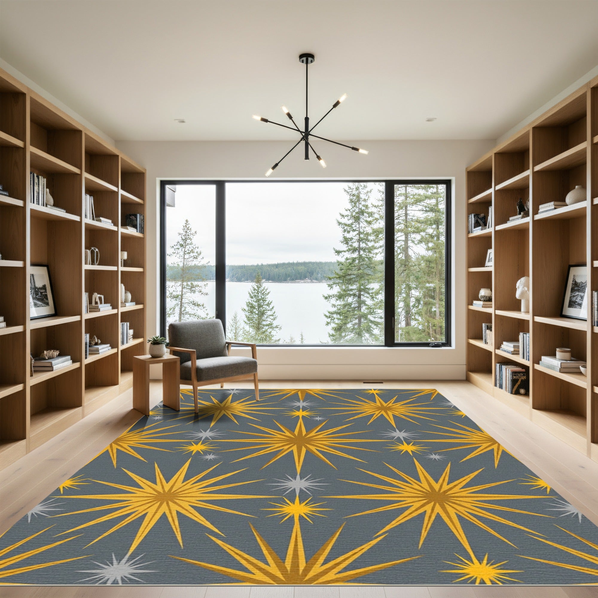 Golden Starburst Graphic Overlay Rug