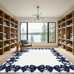 Elegant Navy Ribbon Bow Border Rug