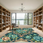 Teal Floral Scroll Baroque Rug