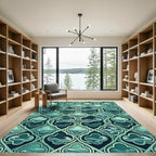 Teal Gothic Ocean Wave Trellis Rug