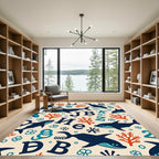 Navy Blue Whale Coral Alphabet Collage Rug