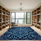 Ornate Blue Floral Scroll Rug