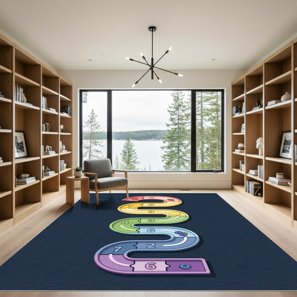 Colorful Serpentine Fruit Number Path Rug