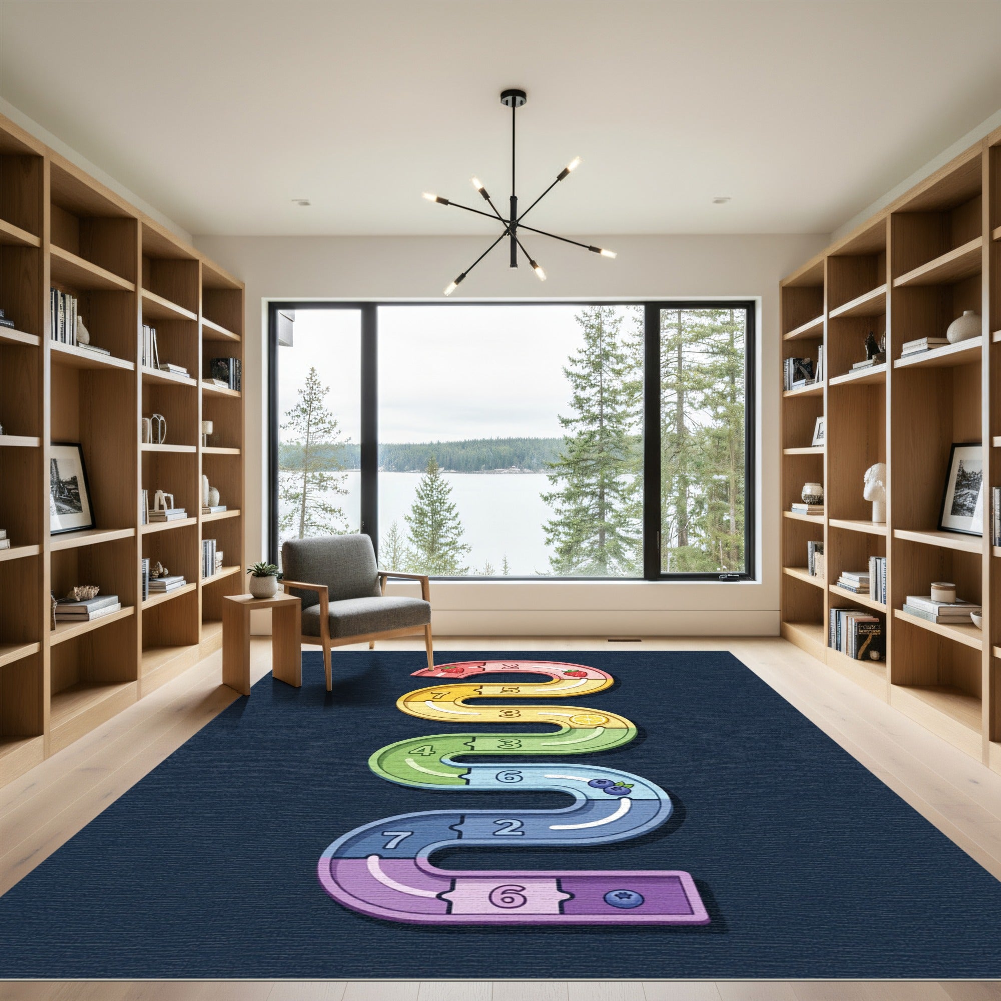 Colorful Serpentine Fruit Number Path Rug