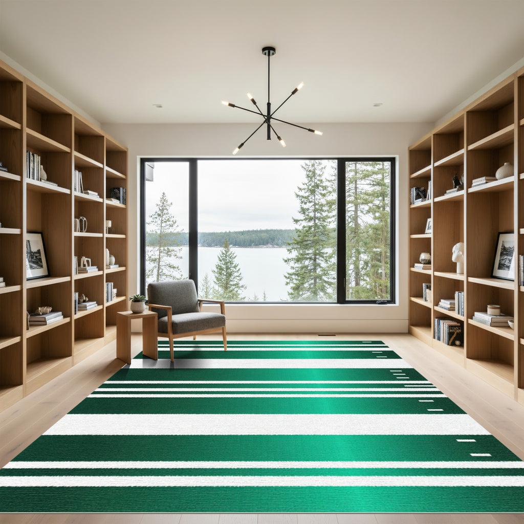 Modern Emerald Green and White Striped Rug