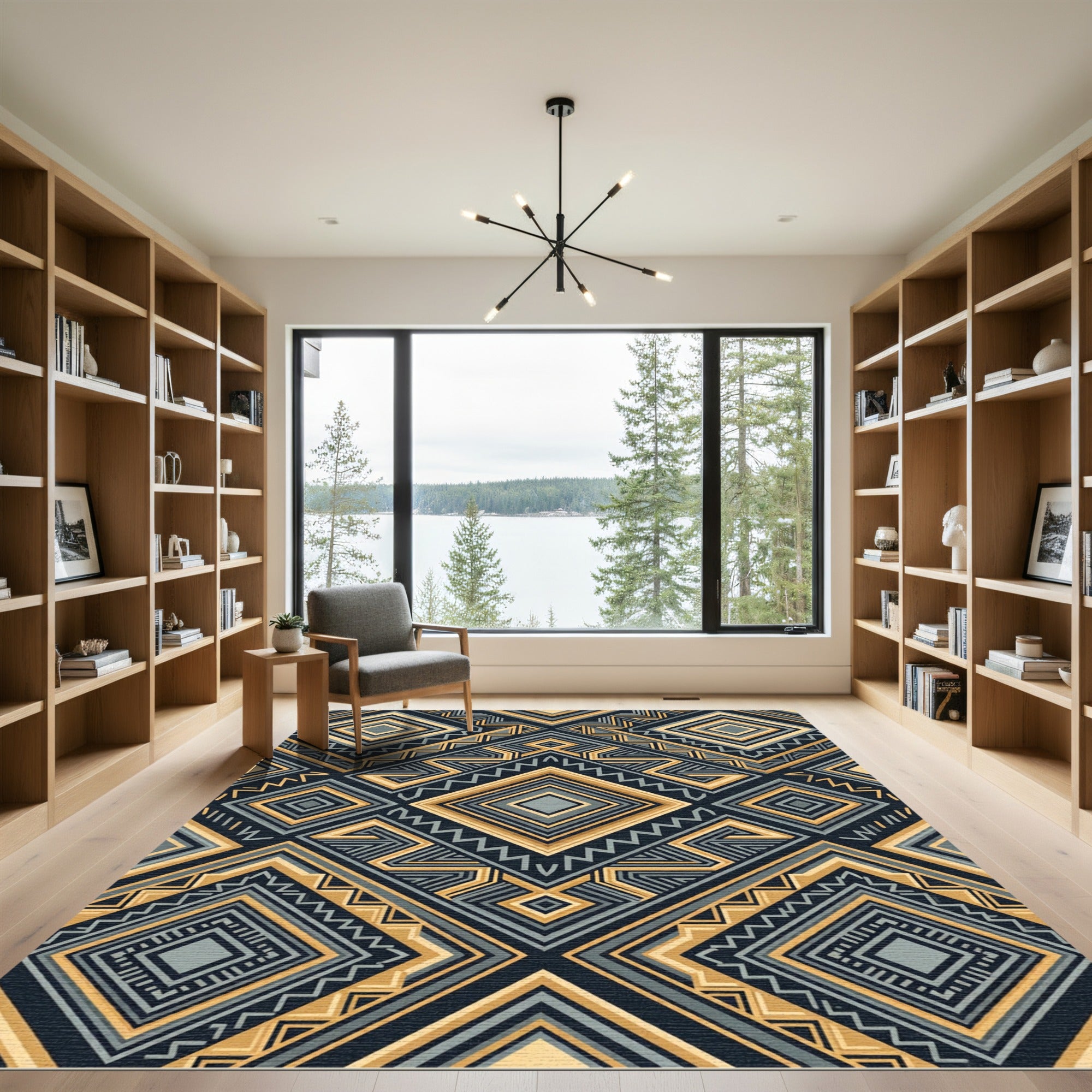 Gold and Slate Geometric Diamond Art Rug
