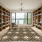 Golden Black Diamond Geometric Medallion Rug