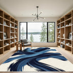 Modern Navy Blue Abstract Brushstrokes Rug
