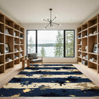 Dark Blue Gold Splatter Stripe Rug