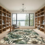 Sage and Cream Botanical Floral Illustration Rug