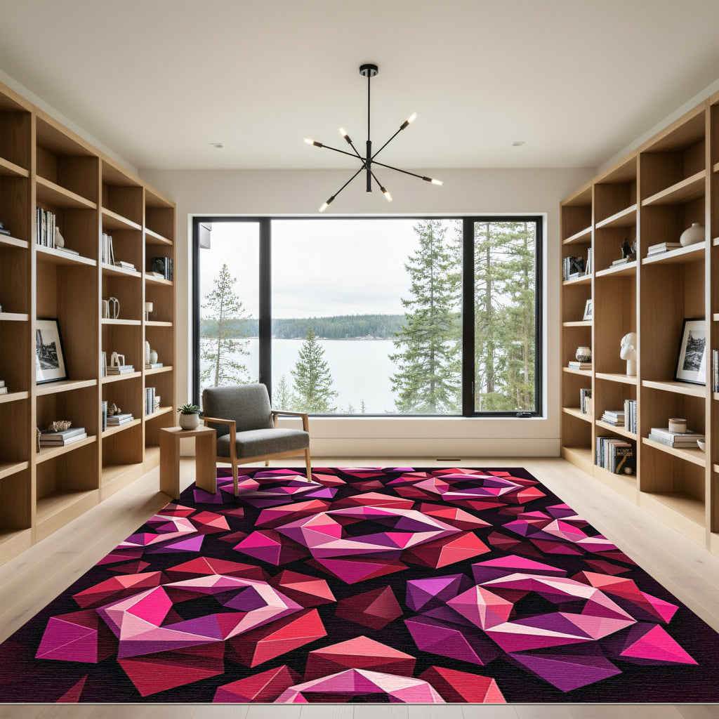 Geometric Magenta Faceted Rose Abstract Rug