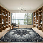 Gothic Silver Rose Star Medallion Rug