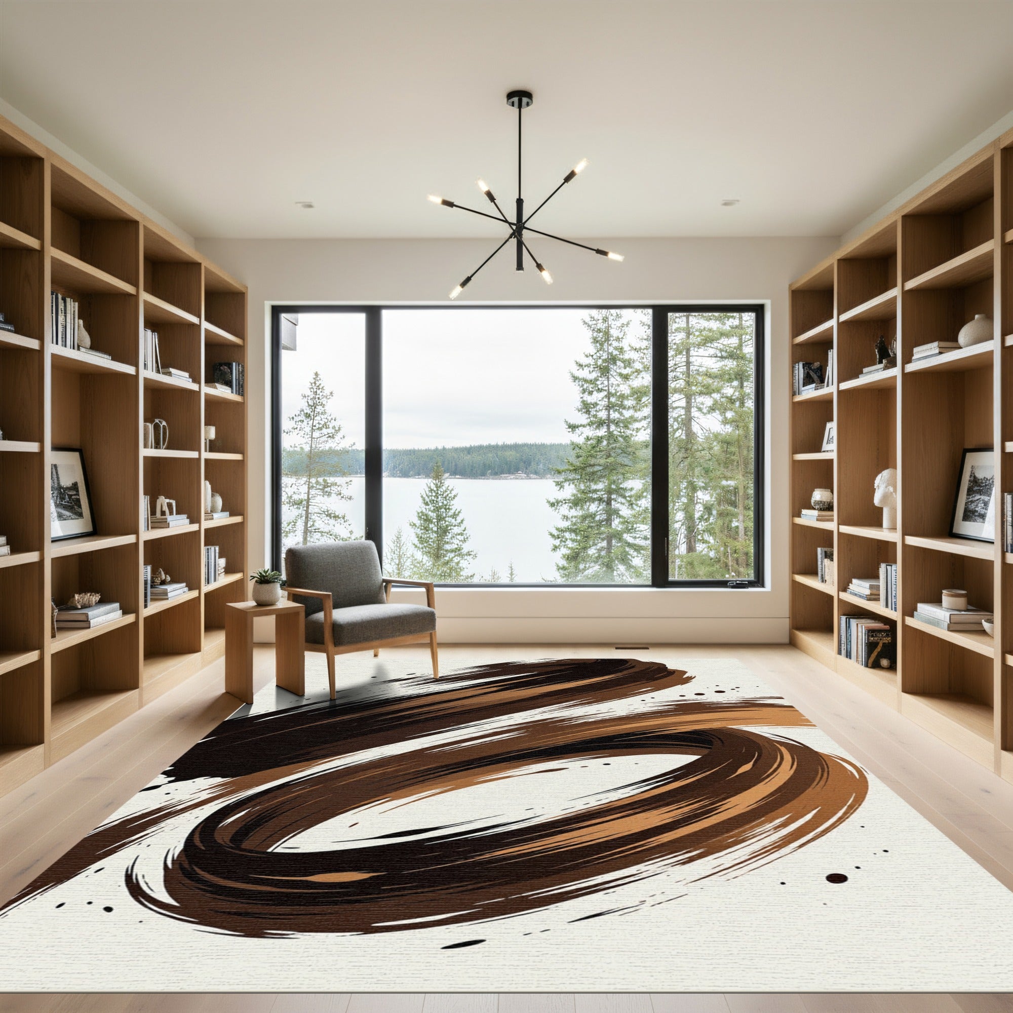 Bold Brown Brushstroke Swirl Rug