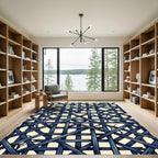 Geometric Navy Blue Lattice Twig Grid Rug