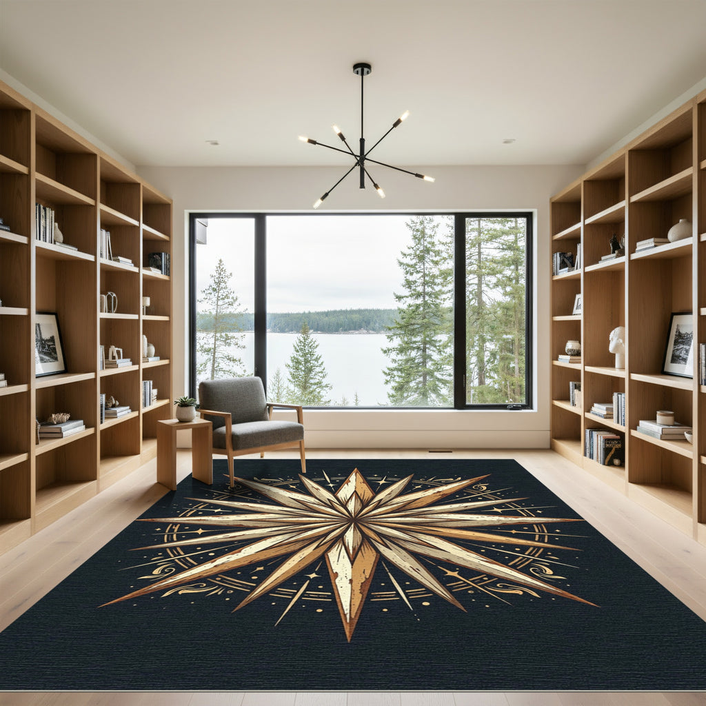 Celestial Gold Star Astral Compass Rug