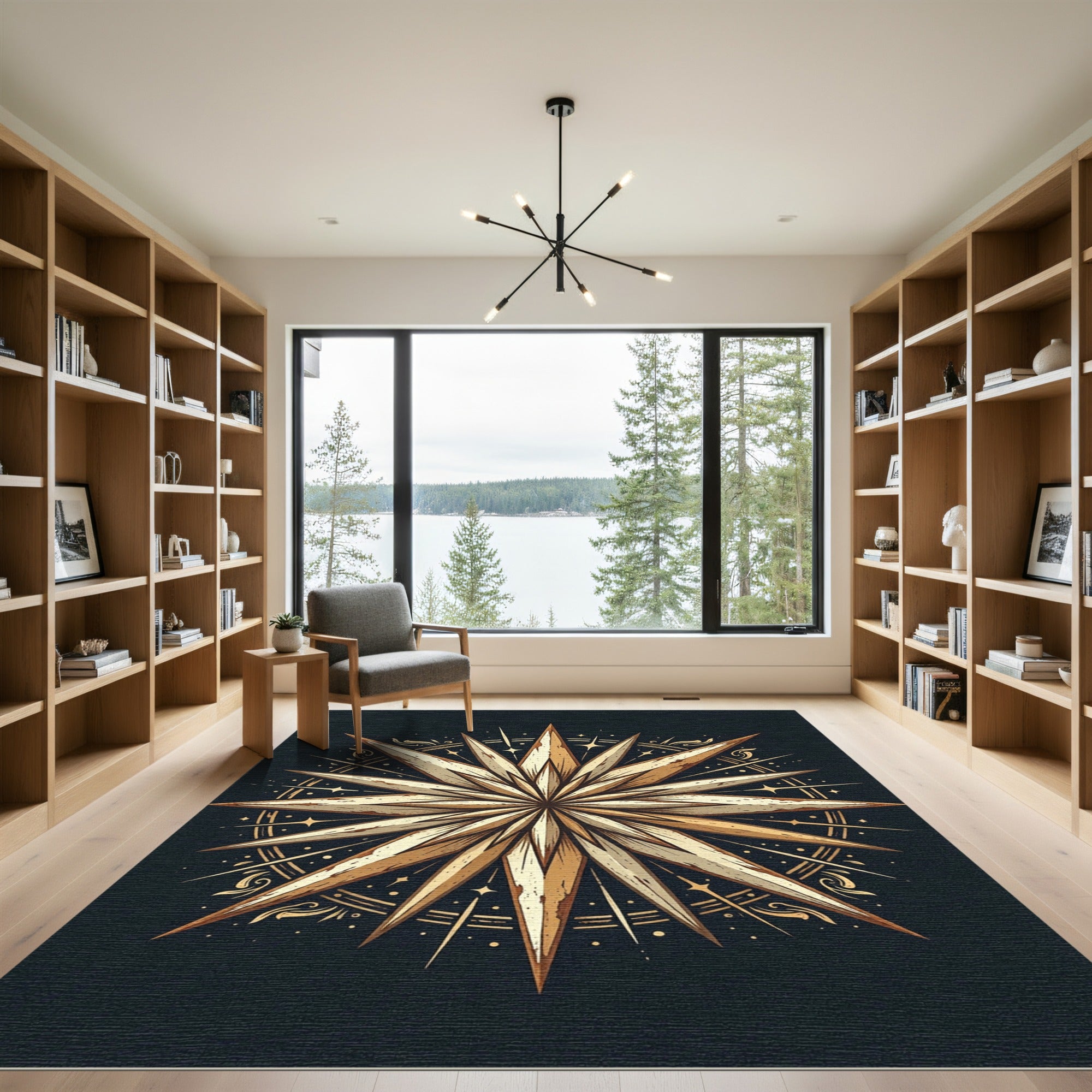 Celestial Gold Star Astral Compass Rug