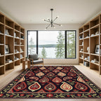 Rich Red Cream Paisley Floral Border Rug