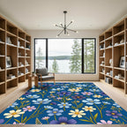 Deep Blue Floral Garden Medley Rug