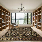 Ornate Gold Floral Scrollwork Tapestry Rug