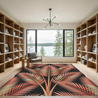 Coral Gold Palm Frond Pattern Rug
