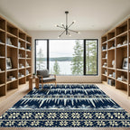 Navy Winter Icicle Snowflake Stripe Rug