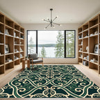 Elegant Emerald Olive Intertwining Scroll Rug