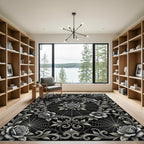 Monochromatic Floral Spiderweb Ornament Rug