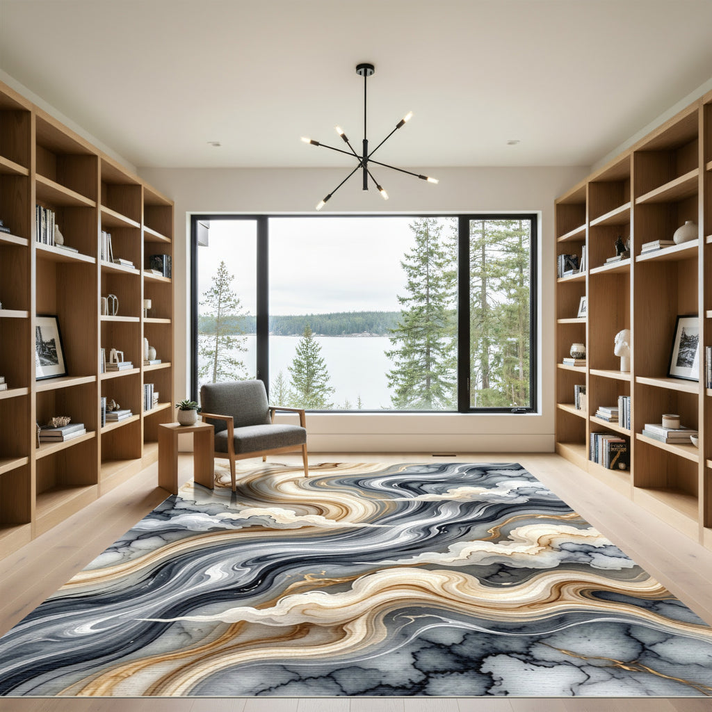 Abstract Marble Flow with Soft Clouds Rug