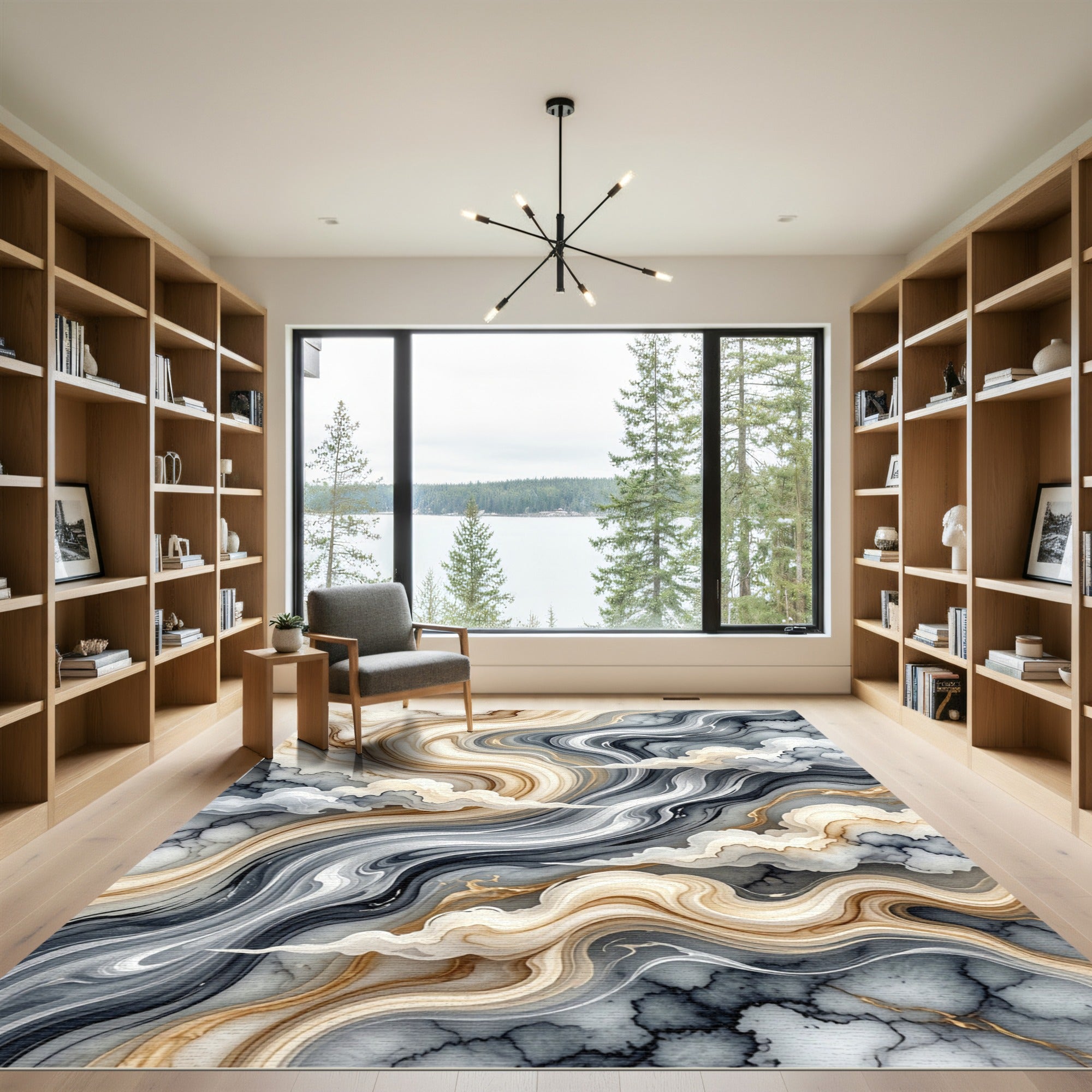 Abstract Marble Flow with Soft Clouds Rug