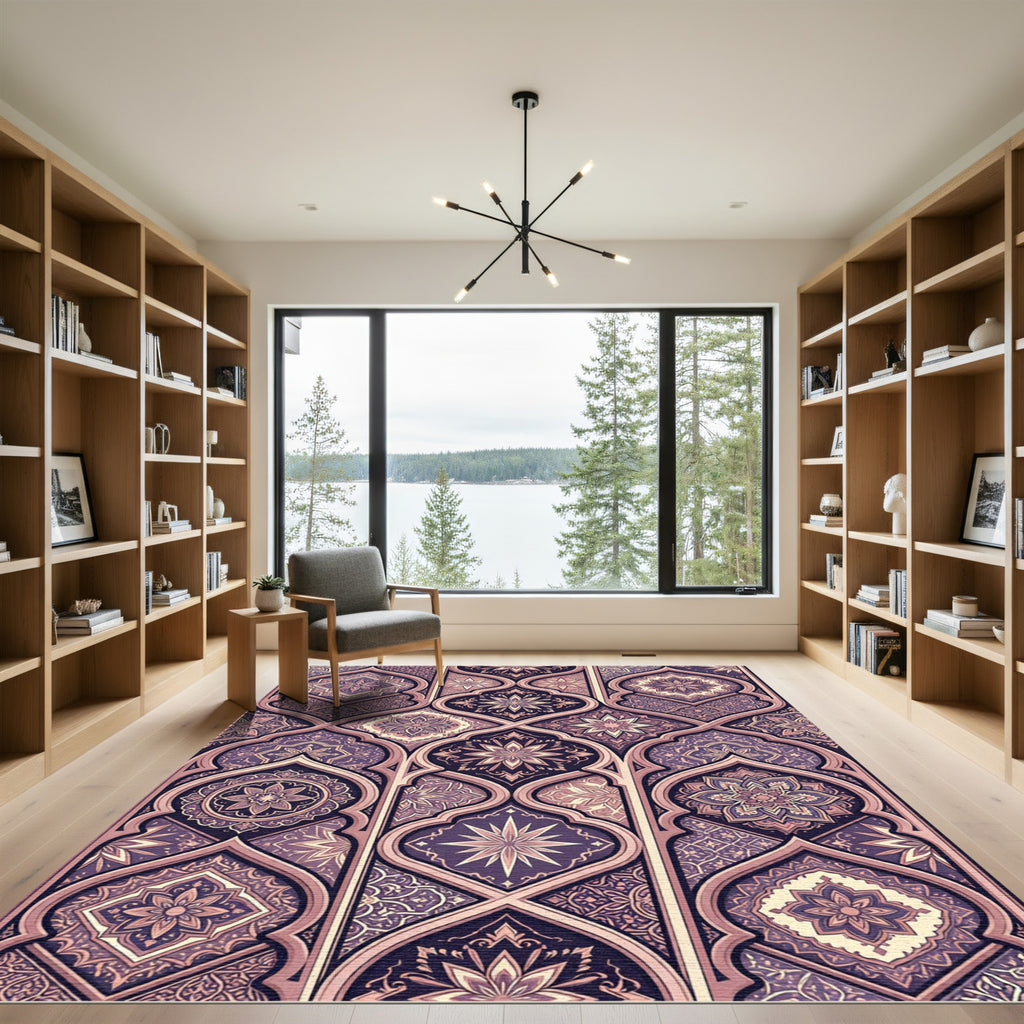Mauve Arabesque Floral Archway Rug