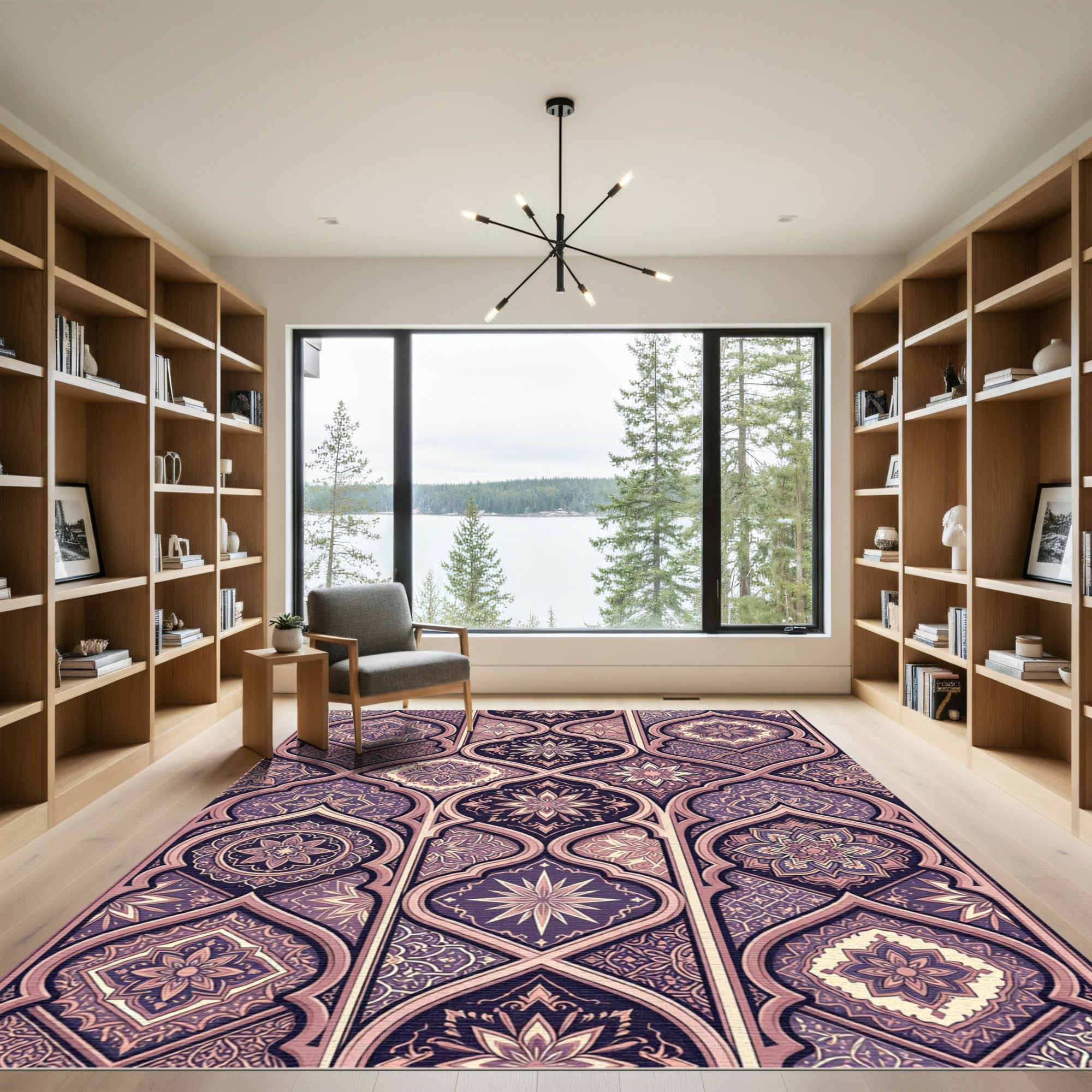 Mauve Arabesque Floral Archway Rug