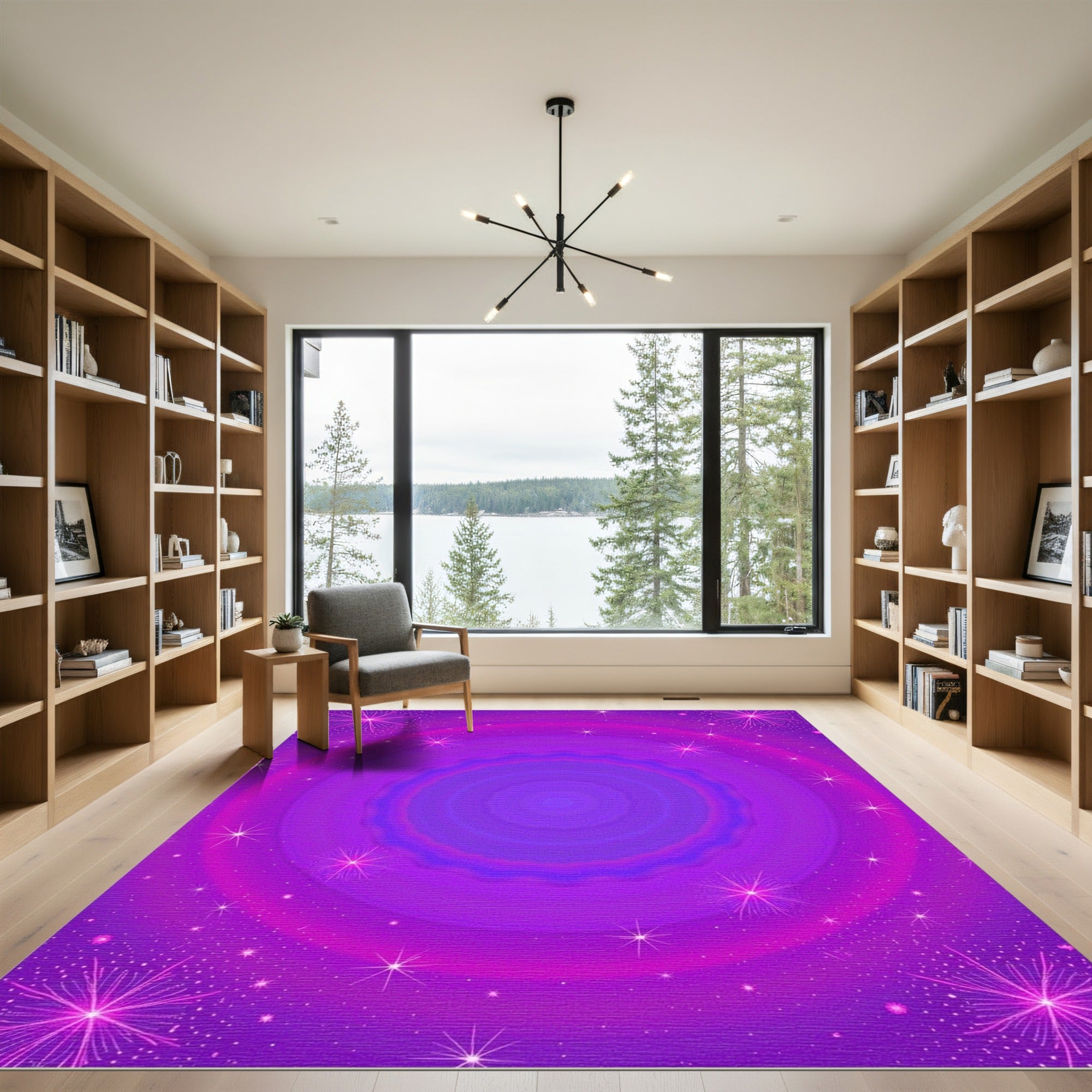 Vibrant Purple Starburst Concentric Rug