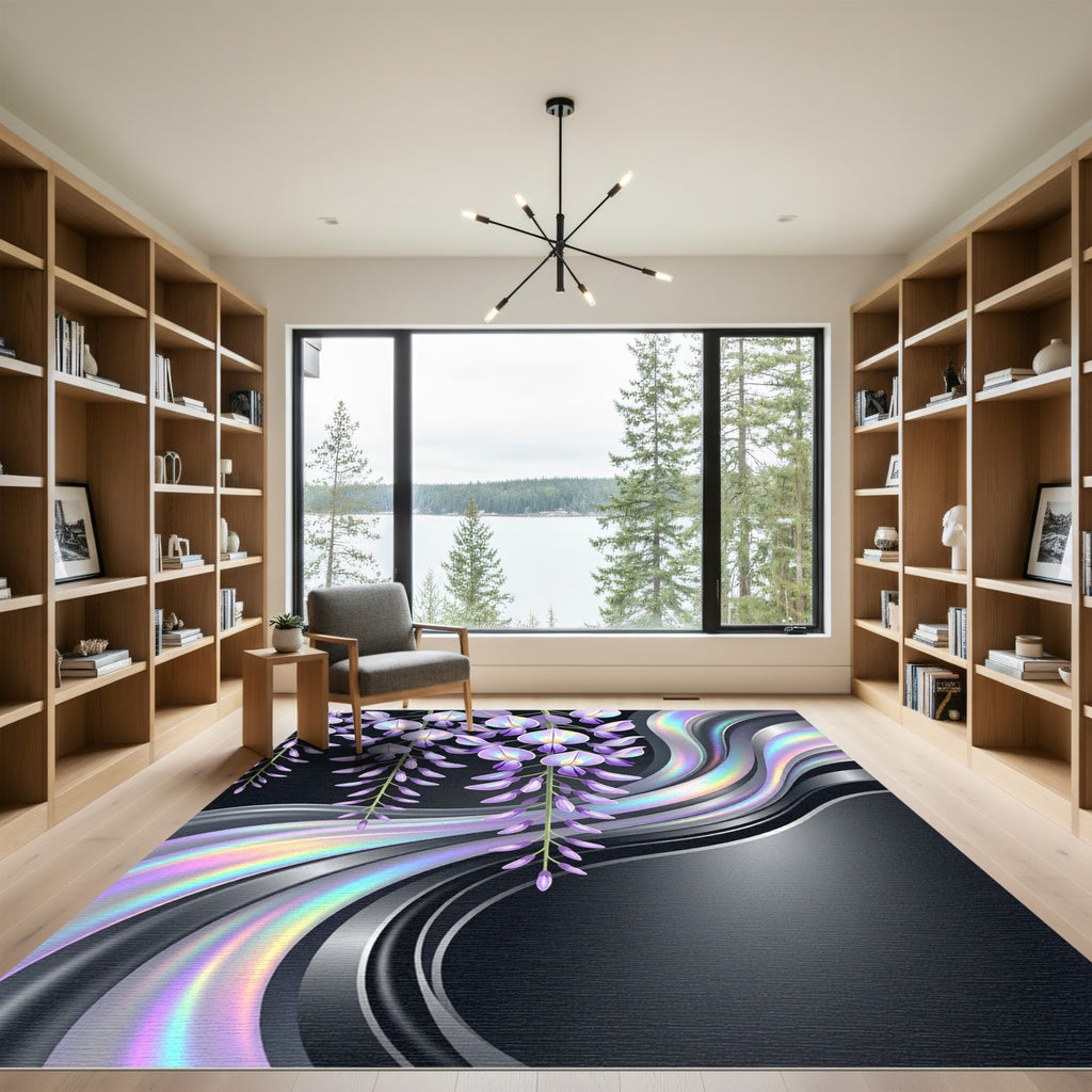 Iridescent Wisteria Floral Liquid Wave Rug