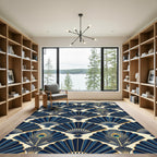 Art Deco Peacock Fan Navy Wallpaper Rug