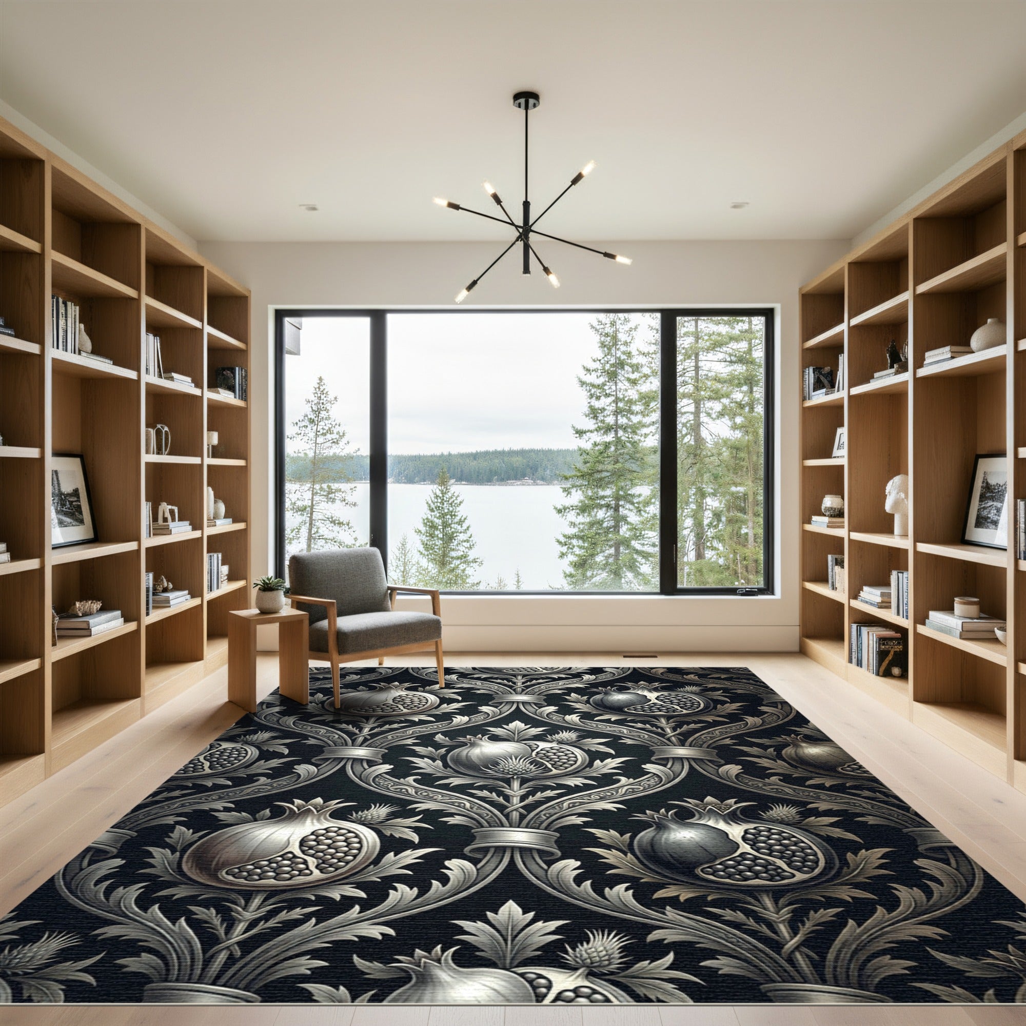 Luxe Silver Pomegranate Floral Swirl Rug