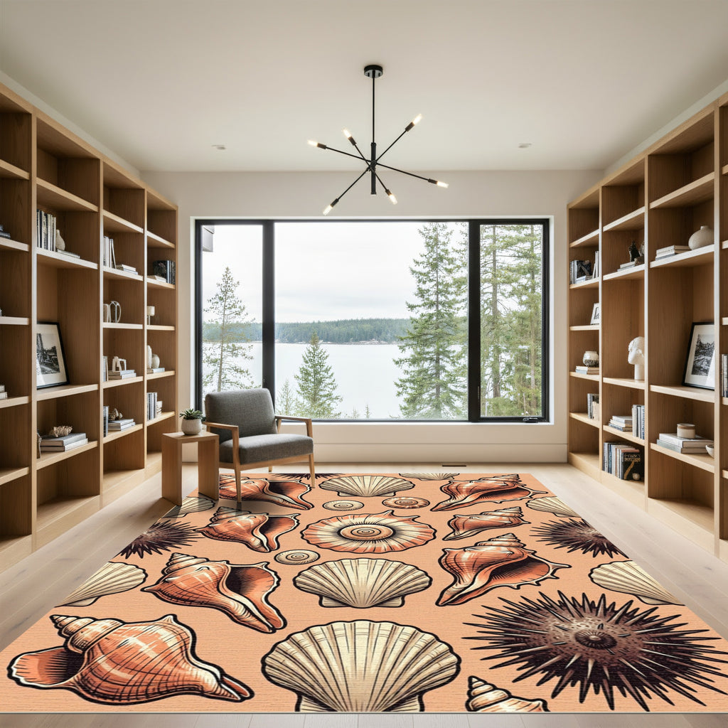 Coastal Seashell Beach Comber Earthy Accent Rug