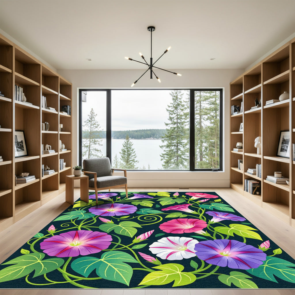 Vibrant Pink Purple Morning Glory Bloom Rug
